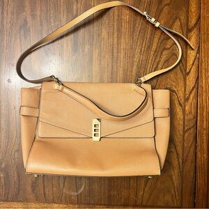 Henri Bendel uptown pebble orange turn lock gold hardware satchel